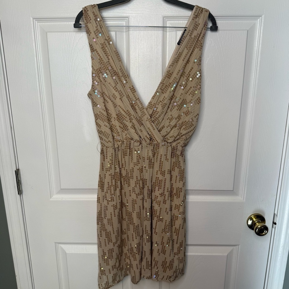 Express Sequin Detailed Dress Sleeveless with Crossover V Neck Size Large GUC